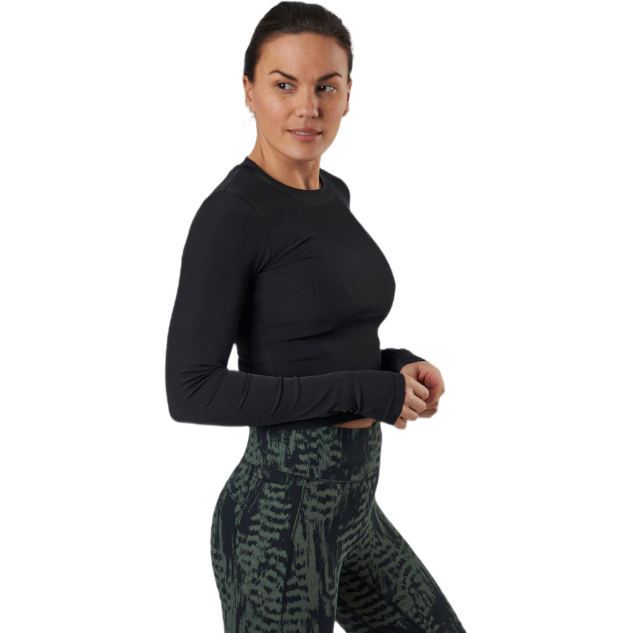 Lesklé žebro s dlouhým rukávem Black