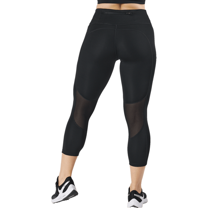 Fast Women's Mid-Rise Crop Running Leggings BLACK/REFLECTIVE SILV