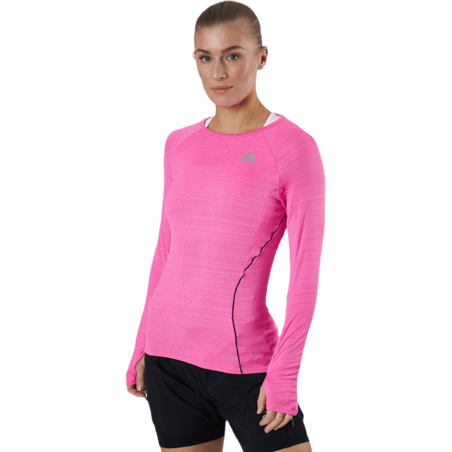 T-shirt à manches longues Adidas Runner pour femme, rose criard