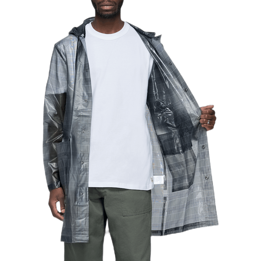 Manteau à capuche à carreaux gris