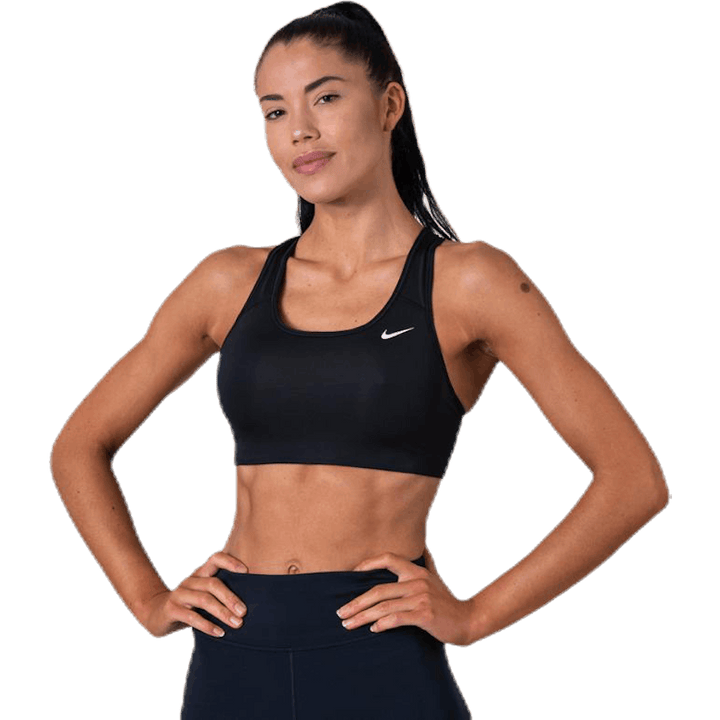 Soutien-gorge de sport non rembourré à maintien moyen pour femme Swoosh, noir/blanc/blanc