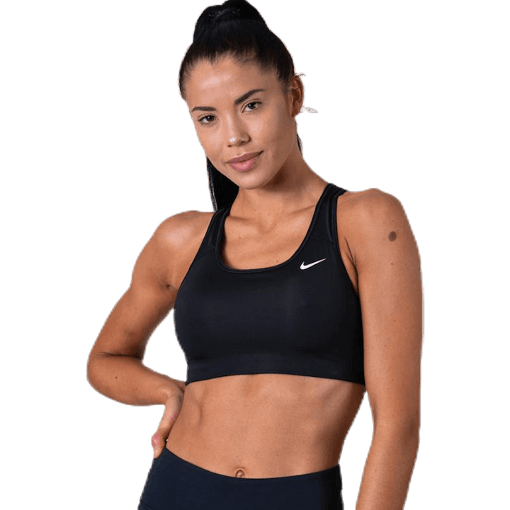 Soutien-gorge de sport non rembourré à maintien moyen pour femme Swoosh, noir/blanc/blanc