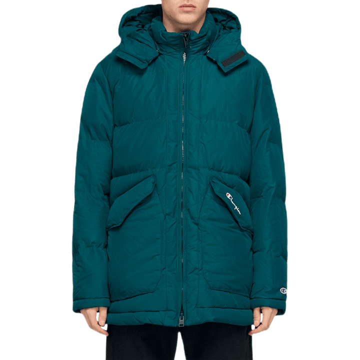 Doudoune longue à capuche verte