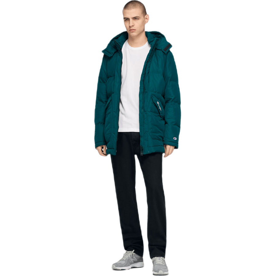 Doudoune longue à capuche verte