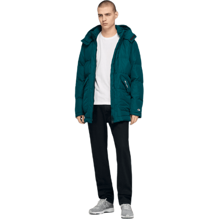 Doudoune longue à capuche verte