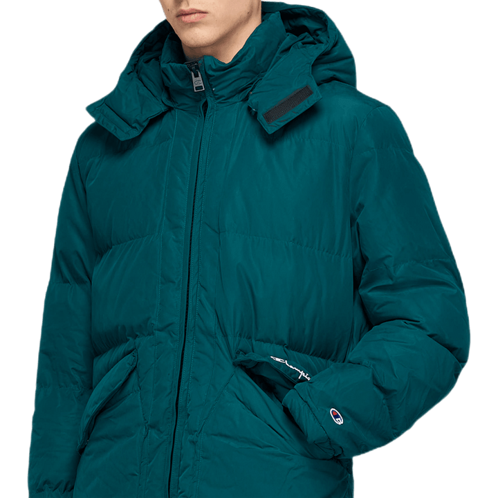 Doudoune longue à capuche verte