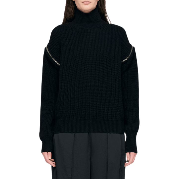 Vetoketjullinen turtleneck huppari musta