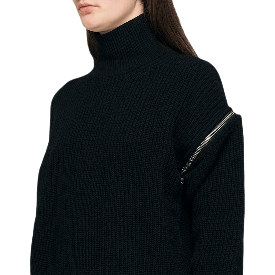 Vetoketjullinen turtleneck huppari musta