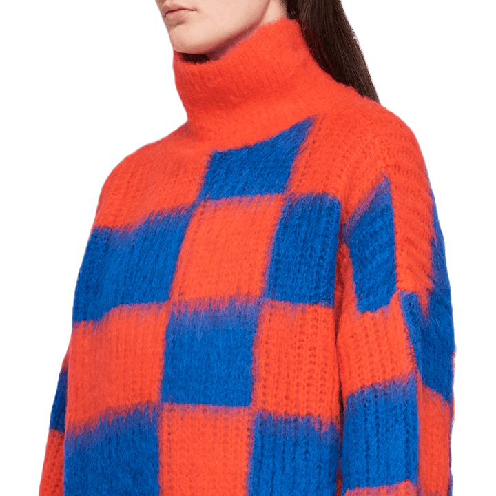 Col roulé oversize à carreaux M Orange