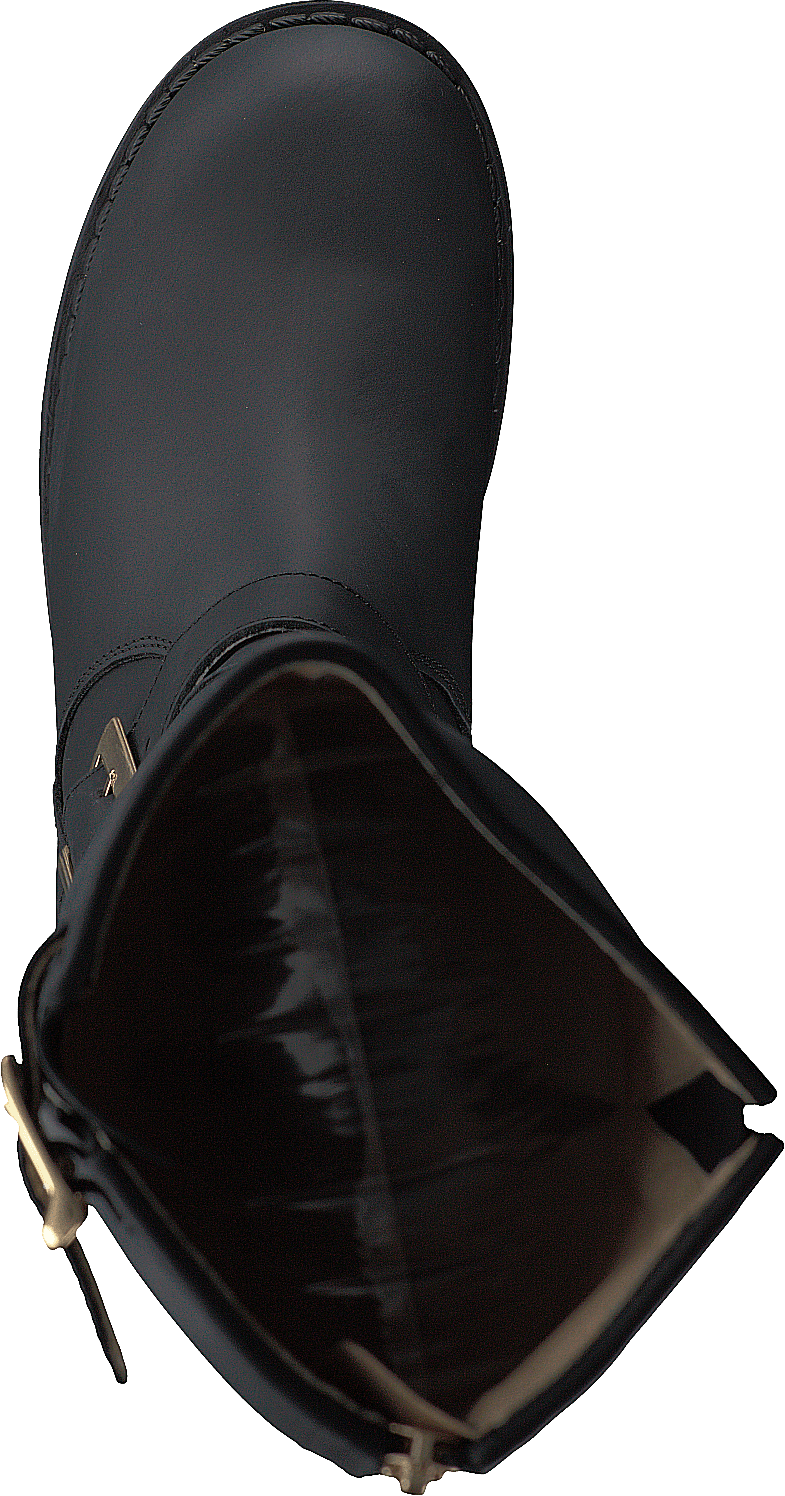 Hög Zip Back Svart Glänsande Guld