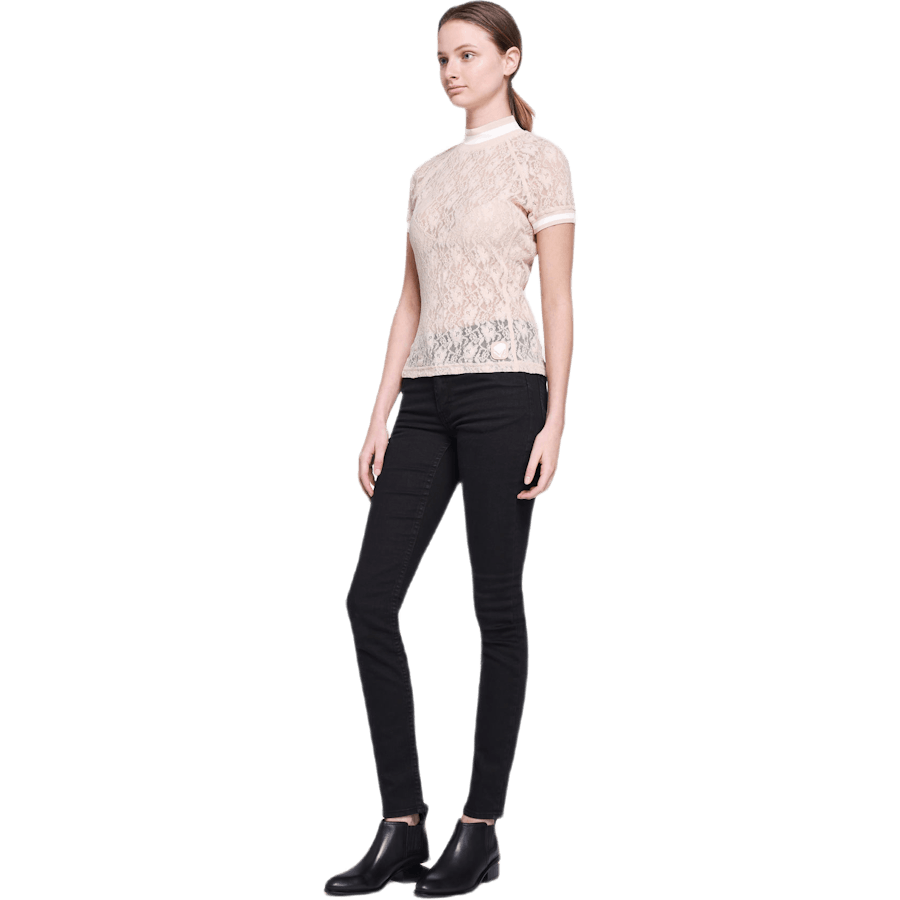 Haut à manches courtes en dentelle extensible kaki