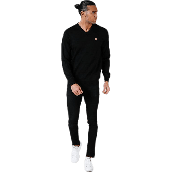 Pulóver s výstrihom do V čierny