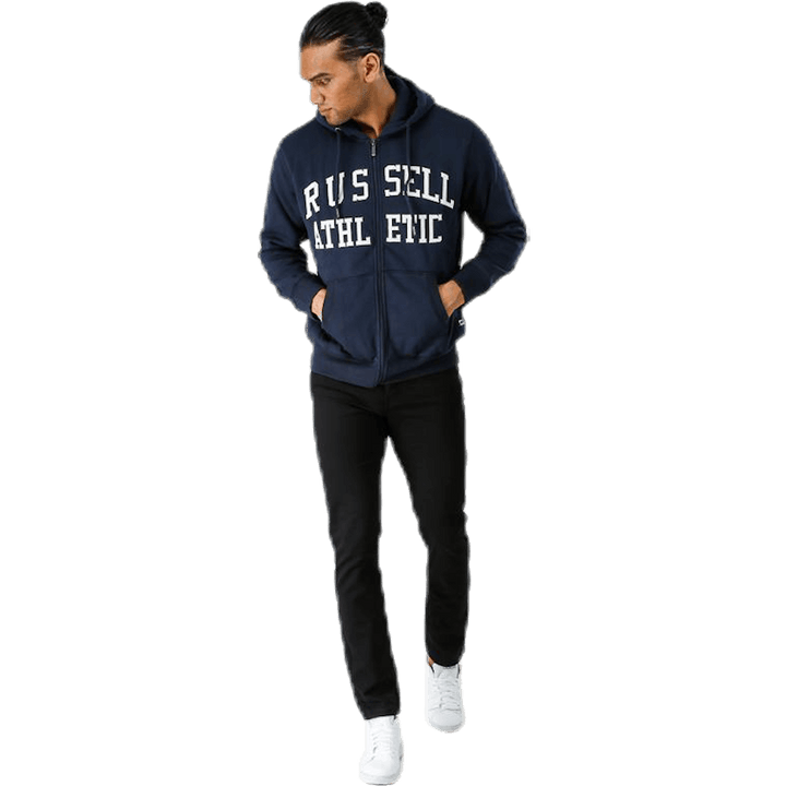 Sweat à capuche zippé en sergé bleu