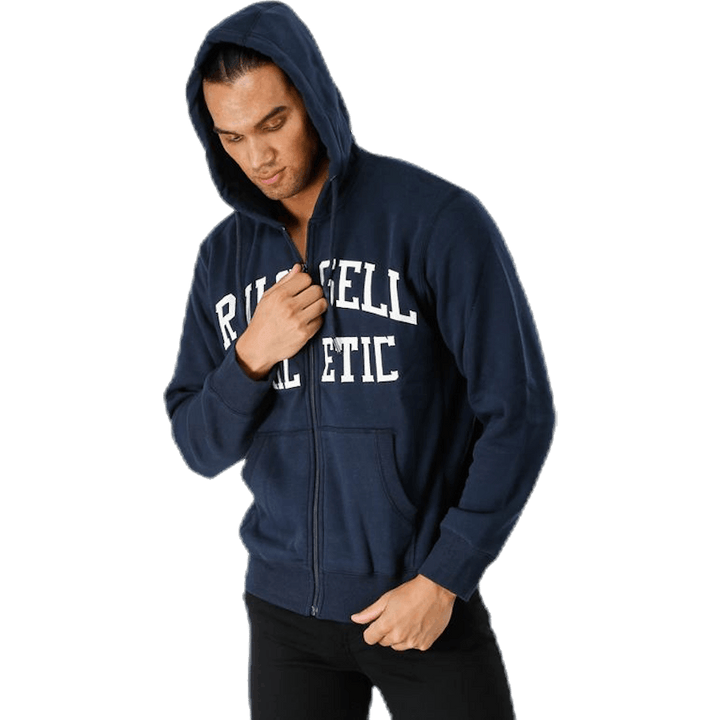 Sweat à capuche zippé en sergé bleu