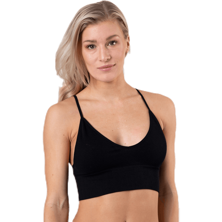 Haut col en V sans coutures Vicky Rib noir