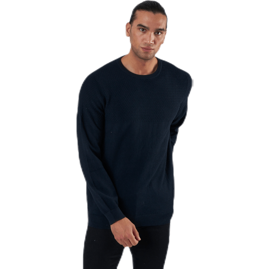 Blacamp Knit Structure Crew Neck Blue