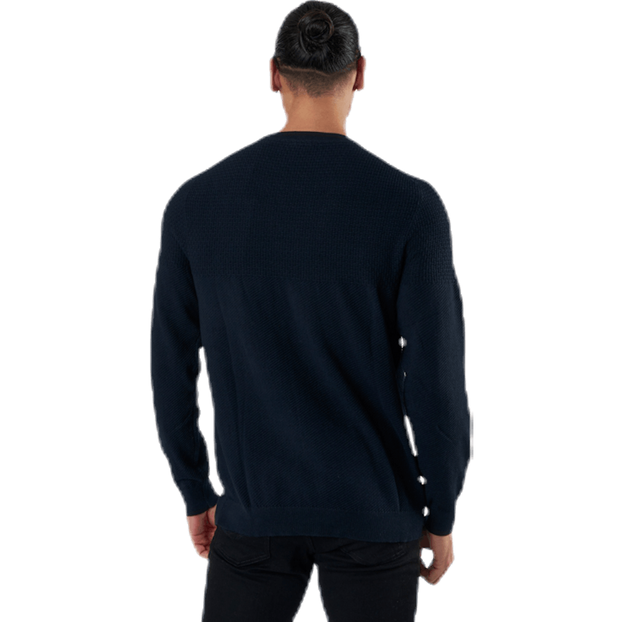 Blacamp Knit Structure Crew Neck Blue