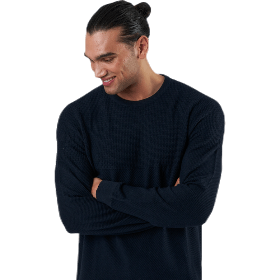 Blacamp Knit Structure Crew Neck Blue