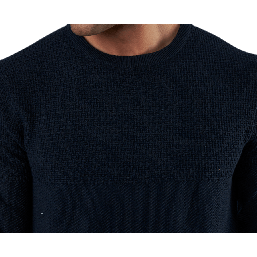 Blacamp Knit Structure Crew Neck Blue