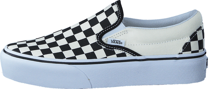 Baskets à plateforme classiques Ua à enfiler, motif damier noir et blanc/blanc