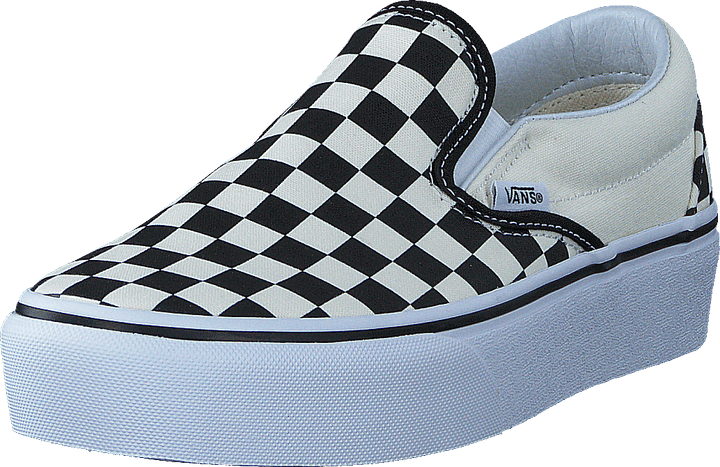 Baskets à plateforme classiques Ua à enfiler, motif damier noir et blanc/blanc