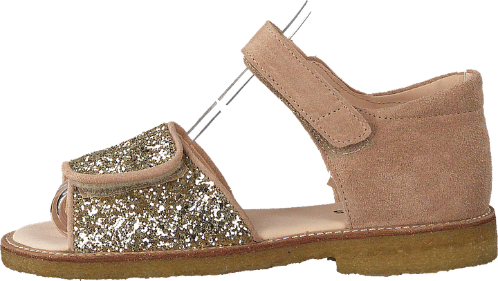 Sandal med borrelåslukking Nude/champagne Glitter