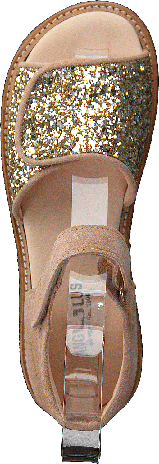 Sandal med borrelåslukking Nude/champagne Glitter