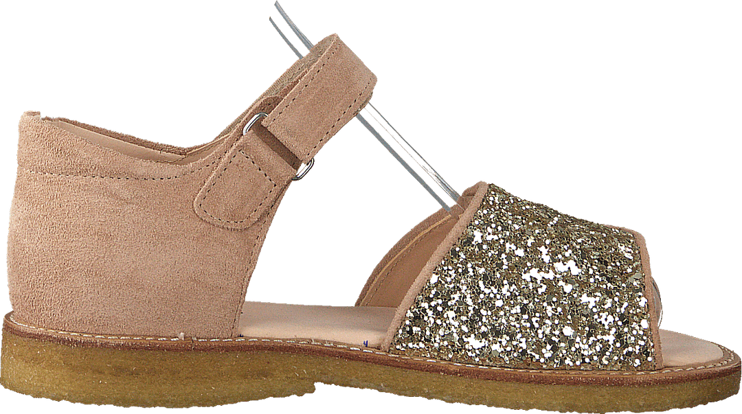 Sandal med borrelåslukking Nude/champagne Glitter
