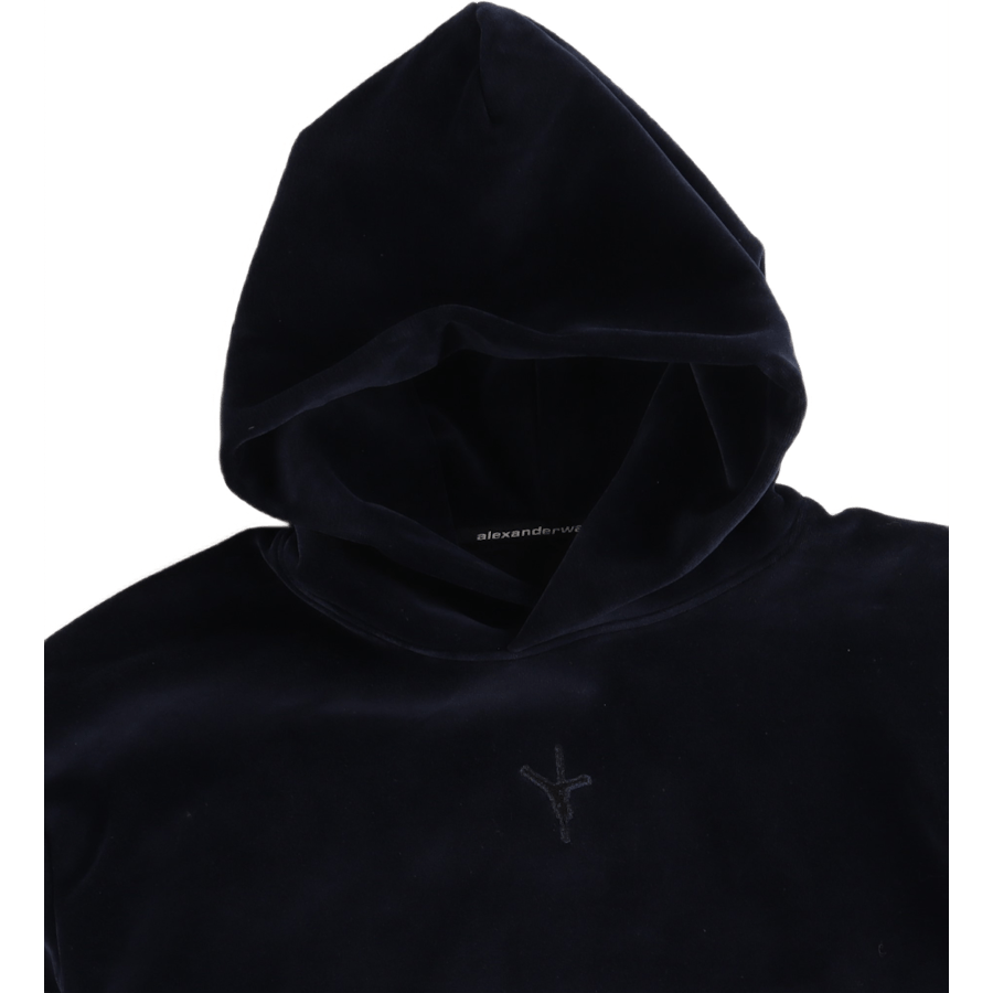 Sweat à capuche en velours collé bleu