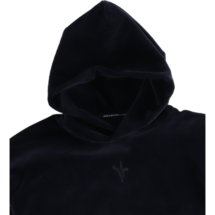 Sweat à capuche en velours collé bleu