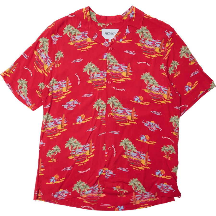 Camicia da spiaggia S/s Stampa spiaggia, Rosso Etna /---