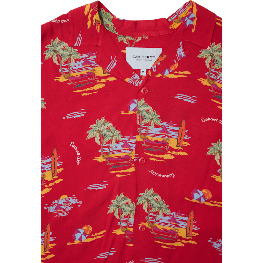 Camicia da spiaggia S/s Stampa spiaggia, Rosso Etna /---