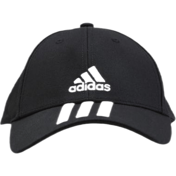 Boné de basebol com 3 riscas em sarja de algodão Preto / Branco / Branco