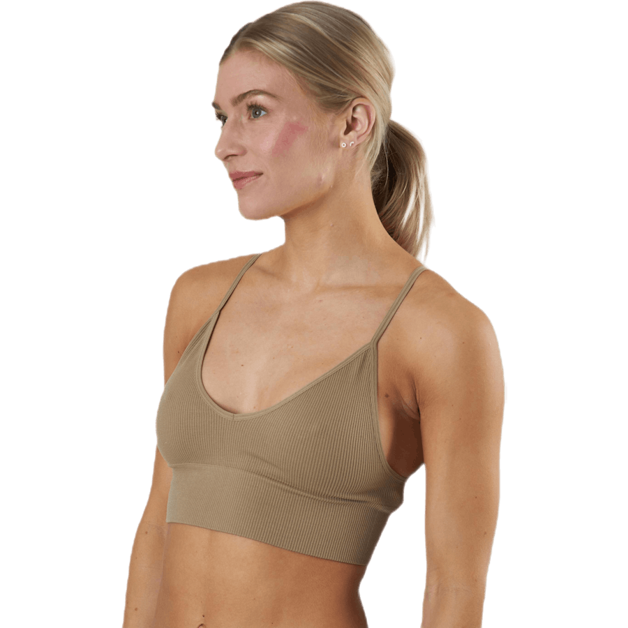 Vicky Rib saumaton V-pääntie Top Beige