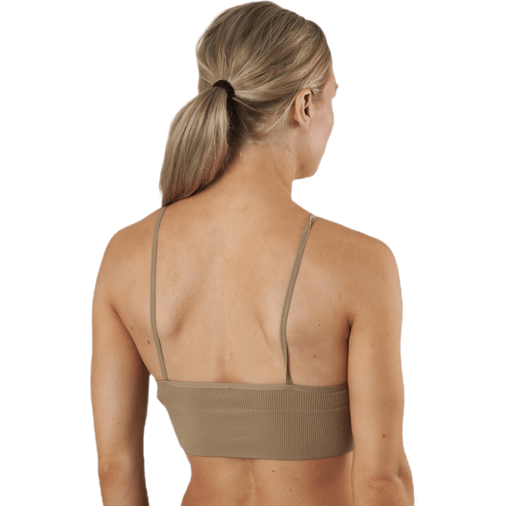 Vicky Rib saumaton V-pääntie Top Beige