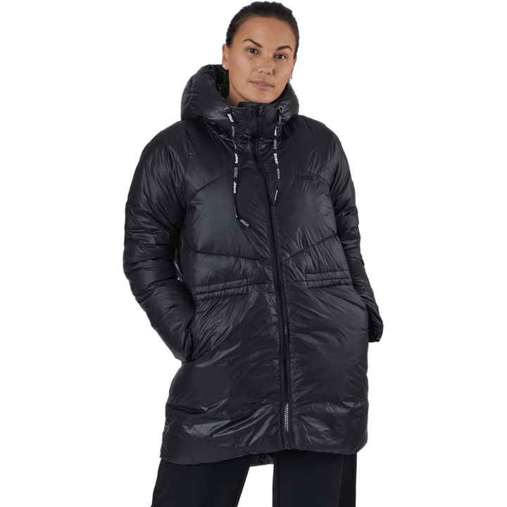 W. Mid Length Shiny Jacket Black