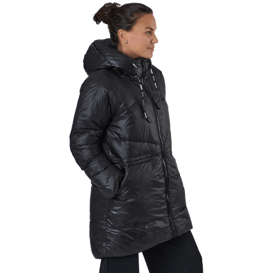 W. Mid Length Shiny Jacket Black