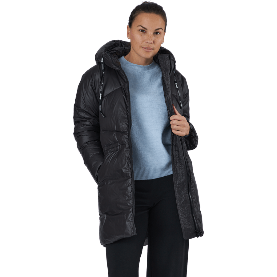 W. Mid Length Shiny Jacket Black