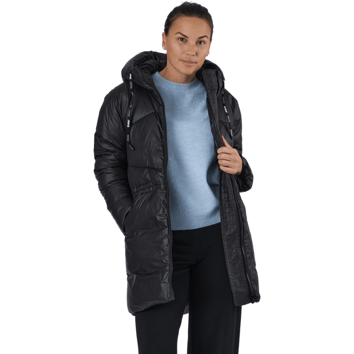 W. Mid Length Shiny Jacket Black