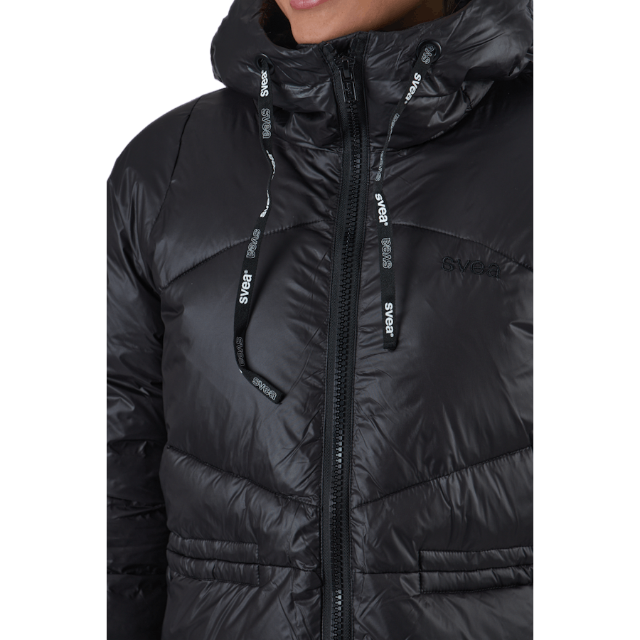 W. Mid Length Shiny Jacket Black