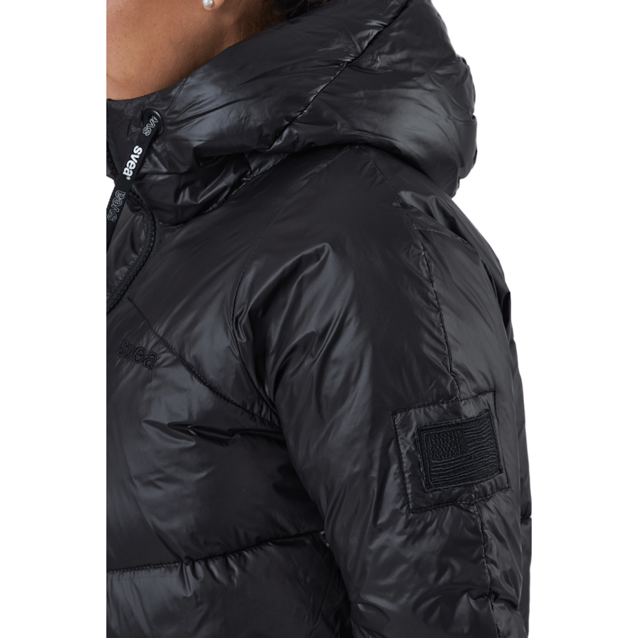 W. Mid Length Shiny Jacket Black