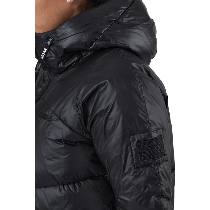 W. Mid Length Shiny Jacket Black