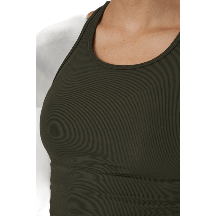 Bold Rib Crop Tank Forest Green