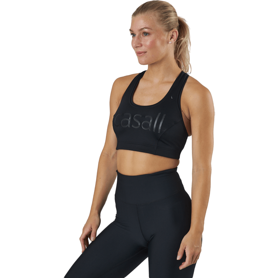 Ikonischer Sport-BH aus Wolle Schwarzes Logo