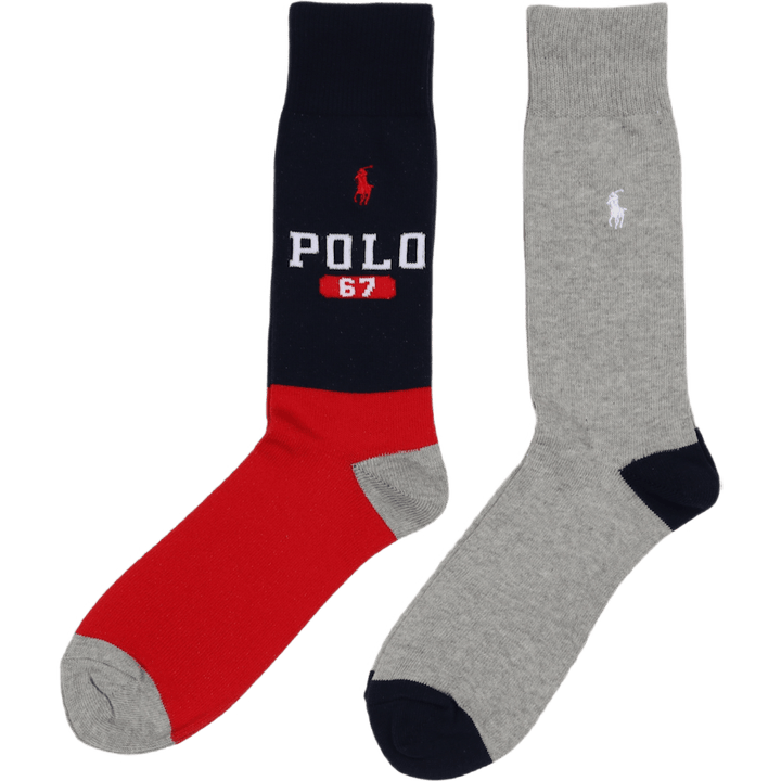 Lot de 2 paires de chaussettes mi-mollet à blocs de couleurs (bleu marine, rouge et noir)