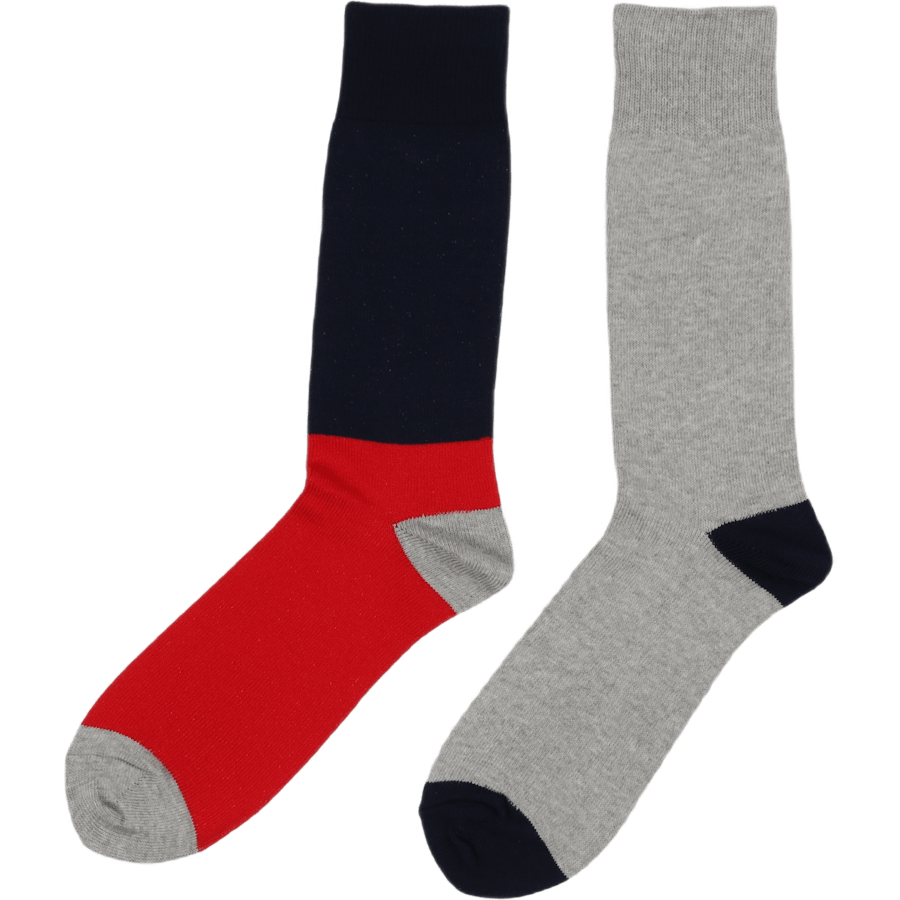 Lot de 2 paires de chaussettes mi-mollet à blocs de couleurs (bleu marine, rouge et noir)
