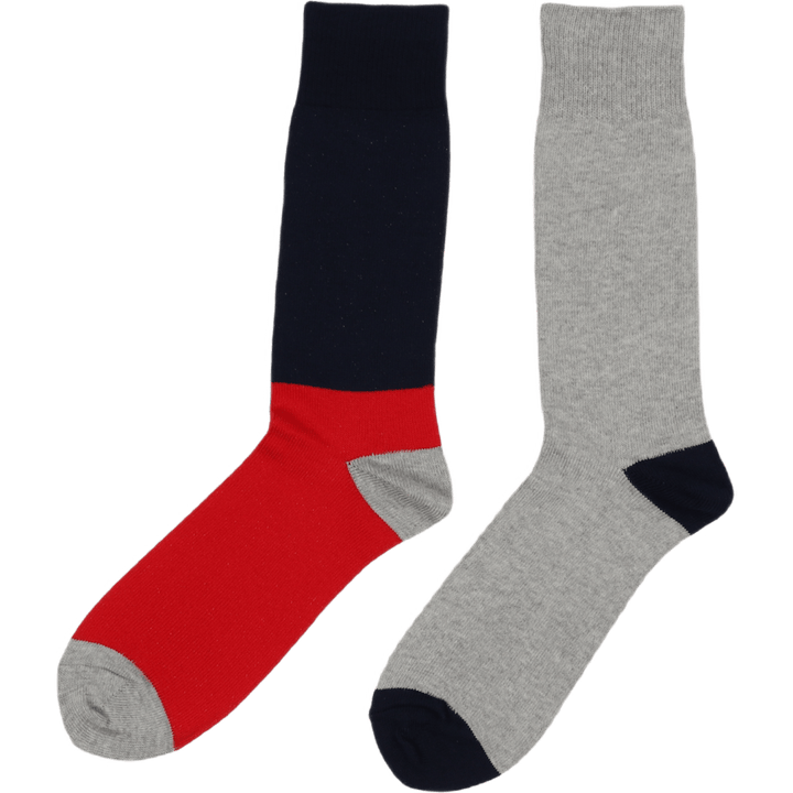 Lot de 2 paires de chaussettes mi-mollet à blocs de couleurs (bleu marine, rouge et noir)