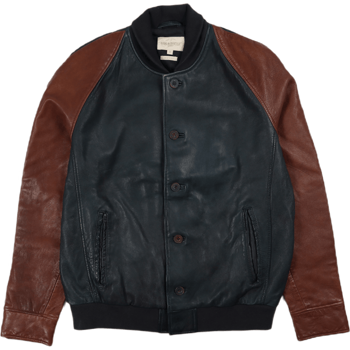 Casaco Varsity em pele Azul Preto/castanho