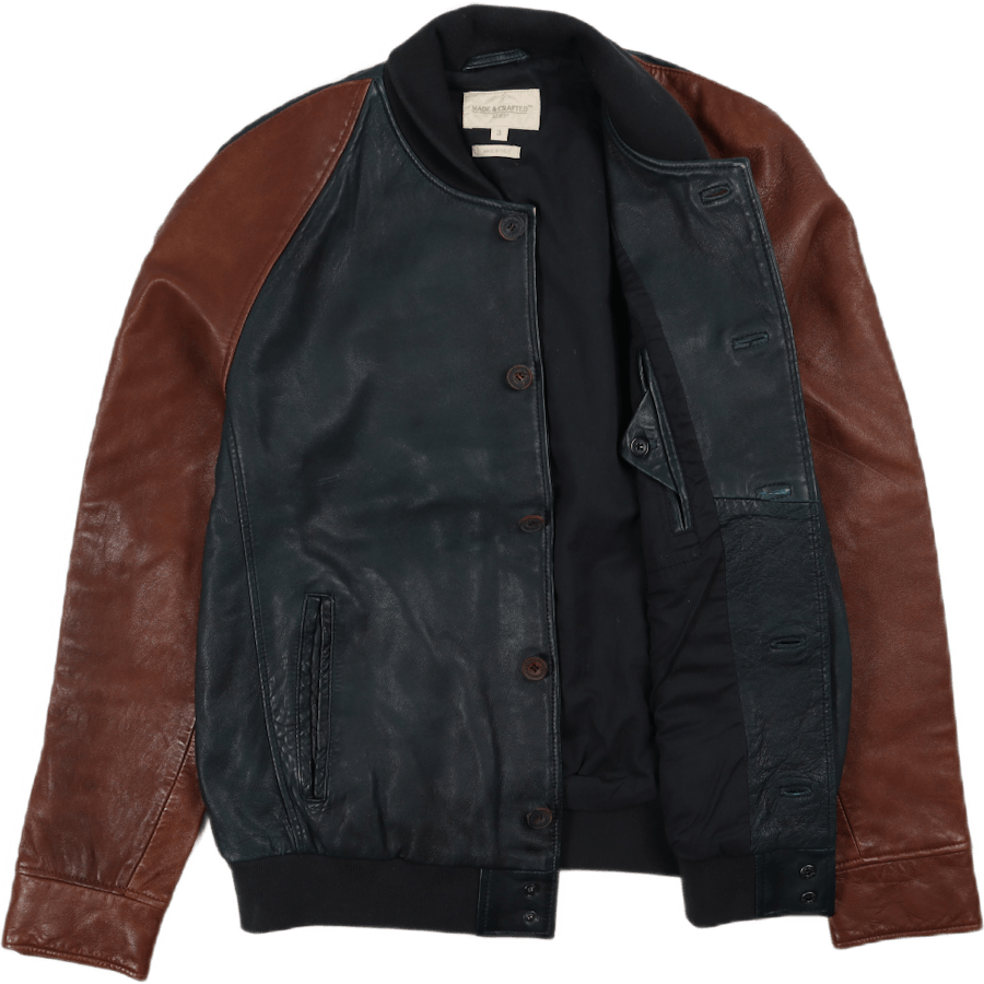 Casaco Varsity em pele Azul Preto/castanho