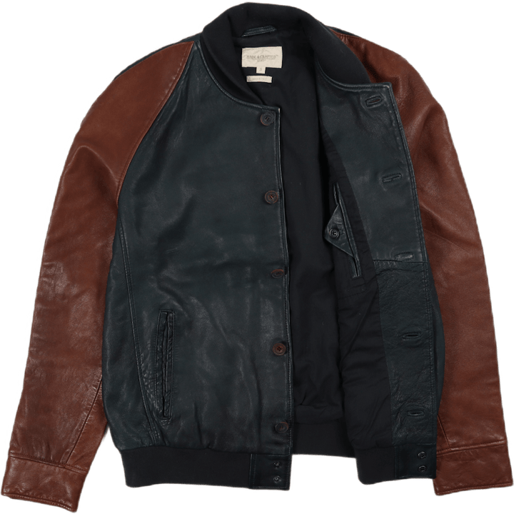 Casaco Varsity em pele Azul Preto/castanho